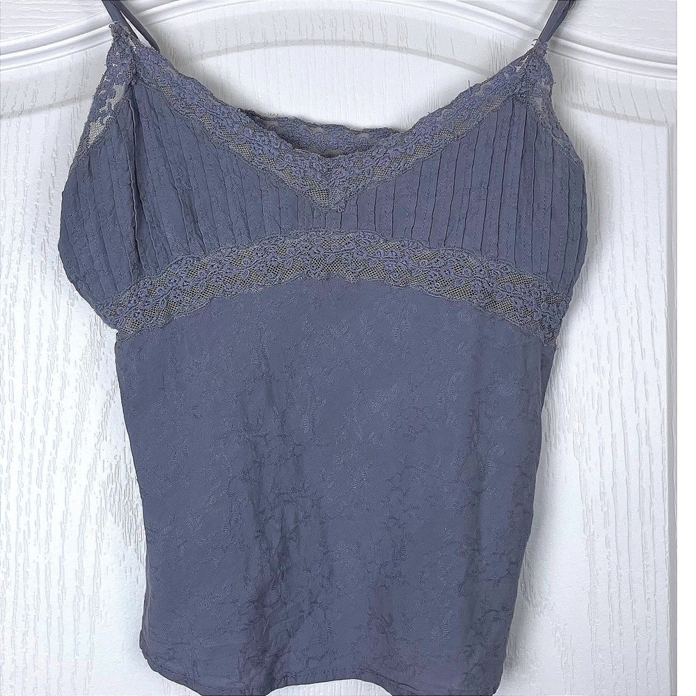 Urban Outfitters Lace Trim Pleated Cami Spaghetti Tank Lavender XS Jacquard Y2k